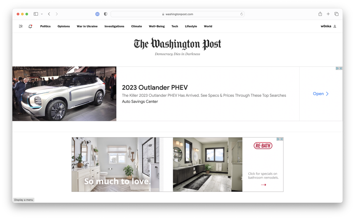 Two large banner ads on The Washington Post