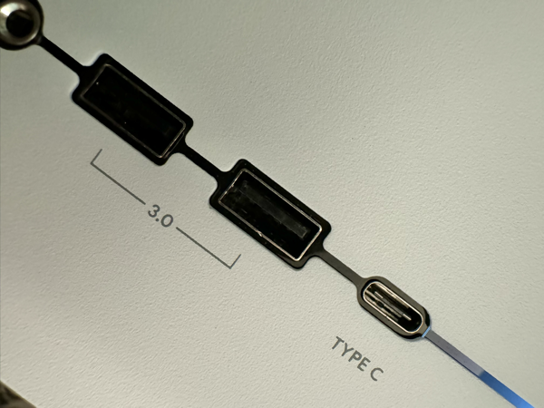 Two USB-A ports labeled "3.0", followed by a USB-C port labeled "TYPE C".