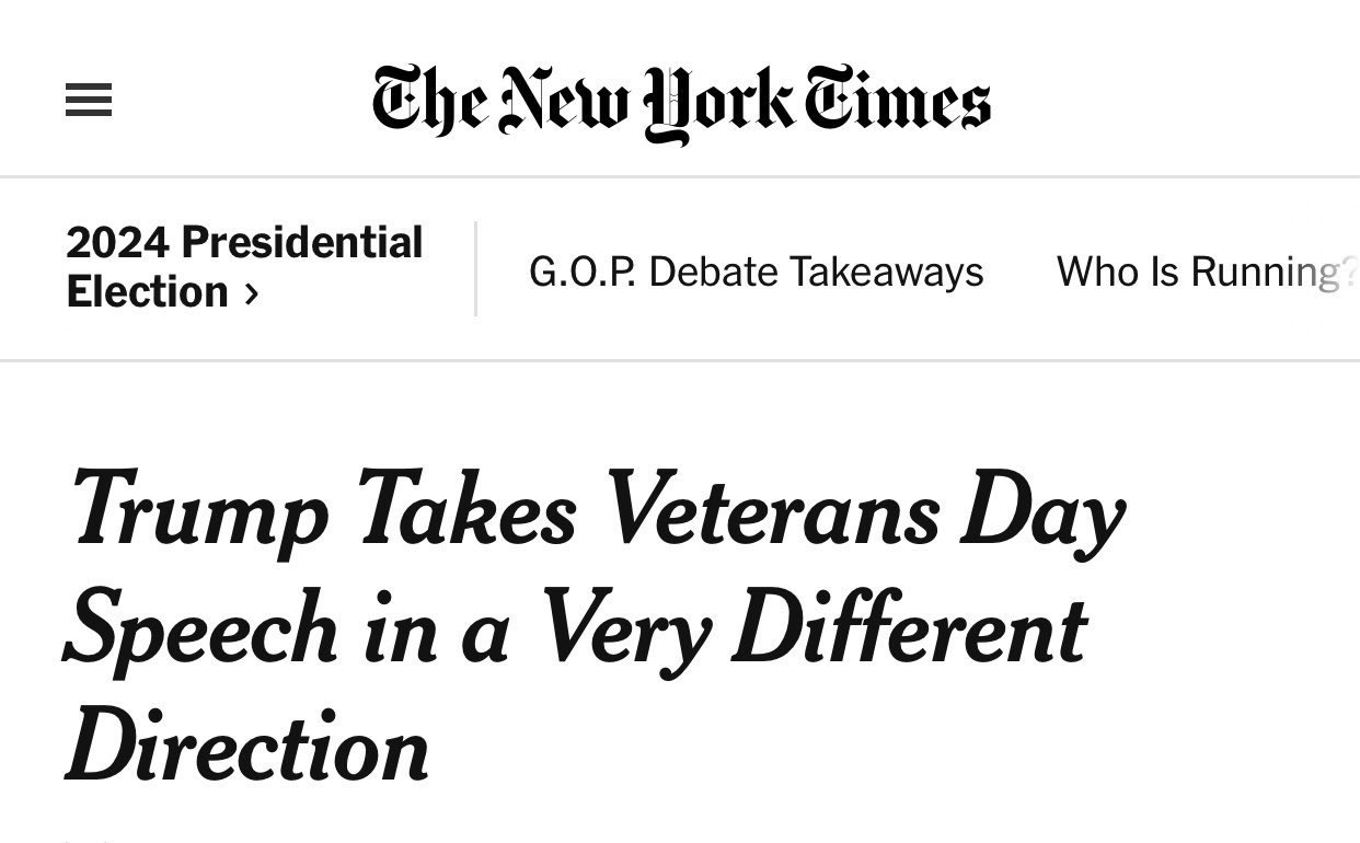 A New York Times headline that says Trump merely took a different direction with his speech.